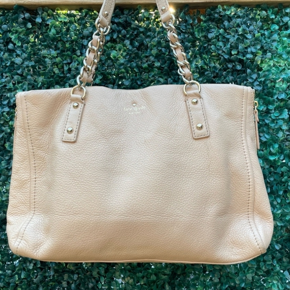 Kate Spade Large Pebble Leather Tote with chain detail expandable zipper